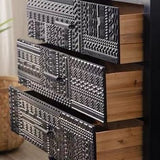 Black Carved Wood TV Cabinet with Storage Drawers - StoolTopia