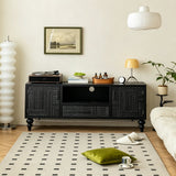 Black Carved Wood TV Cabinet with Storage Drawers - StoolTopia