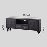 Black Carved Wood TV Cabinet with Storage Drawers - StoolTopia