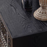 Black Carved Wood TV Cabinet with Storage Drawers - StoolTopia