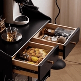 Black Solid Wood Coffee Station Cabinet with Curved Frame and Ribbed Glass Doors - StoolTopia