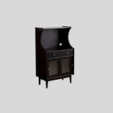 Black Solid Wood Coffee Station Cabinet with Curved Frame and Ribbed Glass Doors - StoolTopia