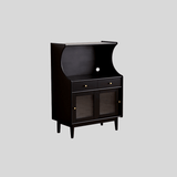 Black Solid Wood Coffee Station Cabinet with Curved Frame and Ribbed Glass Doors - StoolTopia