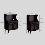 Black Solid Wood Coffee Station Cabinet with Curved Frame and Ribbed Glass Doors - StoolTopia