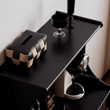 Black Solid Wood Coffee Station Cabinet with Curved Frame and Ribbed Glass Doors - StoolTopia