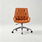 Button-Tufted Leather Swivel Office Chair | Wood Shell & Gold or Silver Base