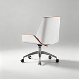 Button-Tufted Leather Swivel Office Chair | Wood Shell & Gold or Silver Base