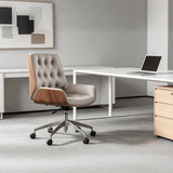Button-Tufted Leather Swivel Office Chair | Wood Shell & Gold or Silver Base