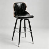 Swivel Bar Stool – Oil-Wax Leather, Metal Frame & Solid Wood Panels