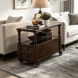 Classic Wood Side Table with Drawers and Wheels - StoolTopia