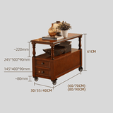 Classic Wood Side Table with Drawers and Wheels - StoolTopia
