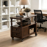 Classic Wood Side Table with Drawers and Wheels - StoolTopia