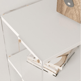 Clear Acrylic Bookshelf with White Shelves and Golden Accents - StoolTopia