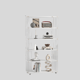 Clear Acrylic Bookshelf with White Shelves and Golden Accents - StoolTopia