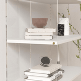 Clear Acrylic Bookshelf with White Shelves and Golden Accents - StoolTopia