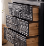 Compact Carved Black Cabinet – 3 Drawers - StoolTopia