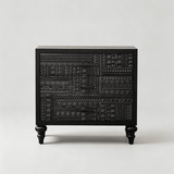 Compact Carved Black Cabinet – 3 Drawers - StoolTopia