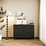 Compact Carved Black Cabinet – 3 Drawers - StoolTopia
