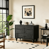 Compact Carved Black Cabinet – 3 Drawers - StoolTopia