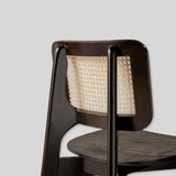 Contemporary Rattan and Wood Dining Chair - Elegant Black Finish - StoolTopia