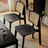 Contemporary Rattan and Wood Dining Chair - Elegant Black Finish - StoolTopia