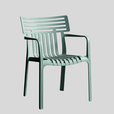 Contemporary Slatted Outdoor Dining Chair – Stackable Armchair for Patio, Café & Restaurant - StoolTopia