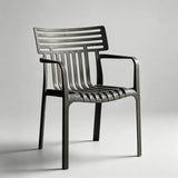 Contemporary Slatted Outdoor Dining Chair – Stackable Armchair for Patio, Café & Restaurant - StoolTopia