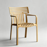 Contemporary Slatted Outdoor Dining Chair – Stackable Armchair for Patio, Café & Restaurant - StoolTopia