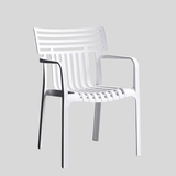 Contemporary Slatted Outdoor Dining Chair – Stackable Armchair for Patio, Café & Restaurant - StoolTopia