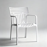 Contemporary Slatted Outdoor Dining Chair – Stackable Armchair for Patio, Café & Restaurant - StoolTopia