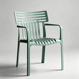 Contemporary Slatted Outdoor Dining Chair – Stackable Armchair for Patio, Café & Restaurant - StoolTopia