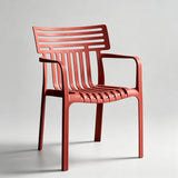 Contemporary Slatted Outdoor Dining Chair – Stackable Armchair for Patio, Café & Restaurant - StoolTopia