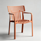 Contemporary Slatted Outdoor Dining Chair – Stackable Armchair for Patio, Café & Restaurant - StoolTopia