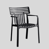 Contemporary Slatted Outdoor Dining Chair – Stackable Armchair for Patio, Café & Restaurant - StoolTopia