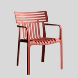 Contemporary Slatted Outdoor Dining Chair – Stackable Armchair for Patio, Café & Restaurant - StoolTopia