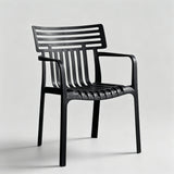 Contemporary Slatted Outdoor Dining Chair – Stackable Armchair for Patio, Café & Restaurant - StoolTopia