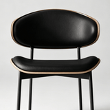 Contemporary Walnut and Black Leather Dining Chair - Stylish Comfort for Modern Interiors - StoolTopia