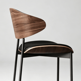 Contemporary Walnut and Black Leather Dining Chair - Stylish Comfort for Modern Interiors - StoolTopia