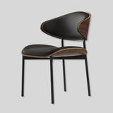 Contemporary Walnut and Black Leather Dining Chair - Stylish Comfort for Modern Interiors - StoolTopia