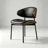 Contemporary Walnut and Black Leather Dining Chair - Stylish Comfort for Modern Interiors - StoolTopia