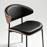 Contemporary Walnut and Black Leather Dining Chair - Stylish Comfort for Modern Interiors - StoolTopia