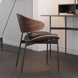 Contemporary Walnut and Black Leather Dining Chair - Stylish Comfort for Modern Interiors - StoolTopia