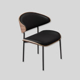 Contemporary Walnut and Black Leather Dining Chair - Stylish Comfort for Modern Interiors - StoolTopia