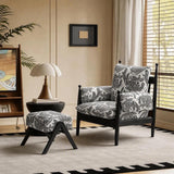Mid-Century Accent Lounge Chair | Jacquard Fabric, Solid Rubber Wood, Optional Ottoman & Side Table