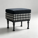 Retro Velvet & Houndstooth Ottoman Mid-Century Accent Footstool
