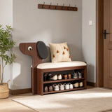 Dog-Shaped Solid Wood Shoe Storage Bench with Leather Cushion | Entryway Seating with Shelves - StoolTopia
