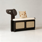 Dog-Shaped Solid Wood Shoe Storage Bench with Leather Cushion | Entryway Seating with Shelves - StoolTopia
