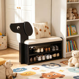 Dog-Shaped Solid Wood Shoe Storage Bench with Leather Cushion | Entryway Seating with Shelves - StoolTopia