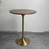 Modern Round Bar Table – Metal Pedestal Base with Solid Wood or Sintered Stone Top, Custom Height & Diameter for Cafés, Bars & Homes