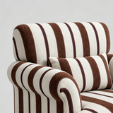 Modern Striped Linen Armchair – Rolled Arm Accent Chair with Solid Wood Legs
